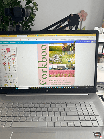 Das Ostara-Workbook-Cover in Canva – leuchtende Frühlingsfarben als Symbol für Neubeginn und Wachstum