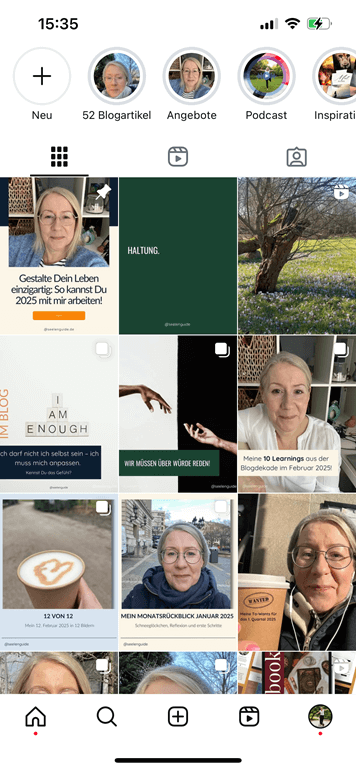 Ausschnitt aus meinem Instagram-Feed mit dem ersten Blogartikel zur Würde – plakative Grün-Schwarz-Weiß-Gestaltung als visuelles Statement