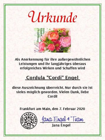 Dankesurkunde für Cordula - innerer Anteil