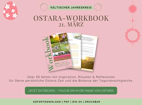 Mockup des Ostara-Workbooks mit sanften Frühlingsfarben – ein umfassender Begleiter mit Ritualen, Reflexionsfragen und Inspirationen für Ostara