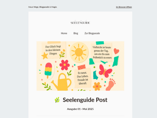 Erste Ausgabe der Seelenguide Post - Newsletter Mai 2025