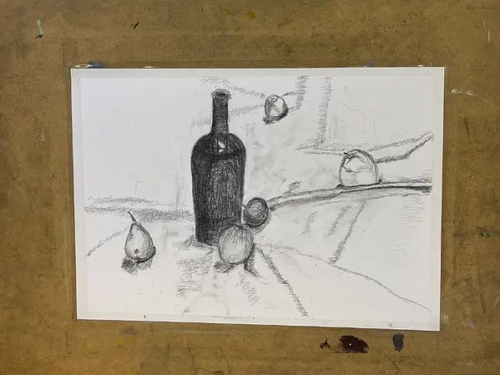 Zeichnung einer Flasche mit Früchten im Oktober 2025 Zeichnung einer Flasche mit Früchten im Oktober 2025