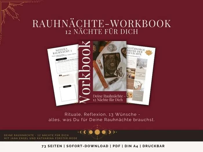 Darstellung mit Seiten vom Rauhnächte-Workbook - ein Begleiter für Reflexion und das 13 Wünsche Ritual